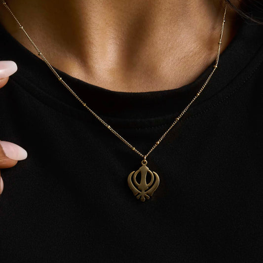 Khanda necklace premium pendant – Sikh symbol jewellery in gold and silver