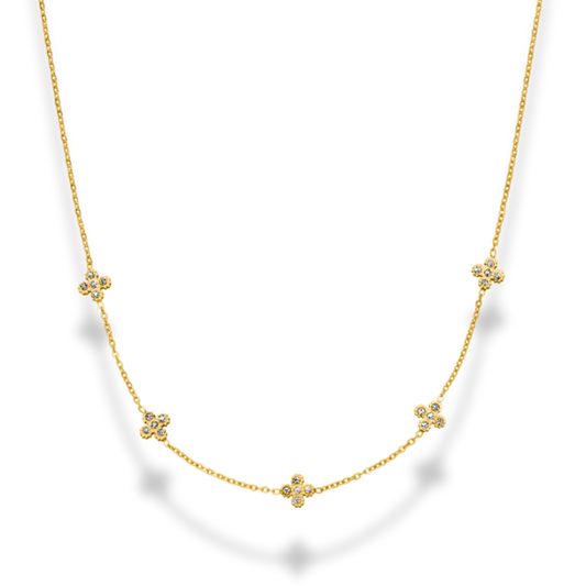 Pavé Flora Necklace + Bracelet 14k Gold Signature Set
