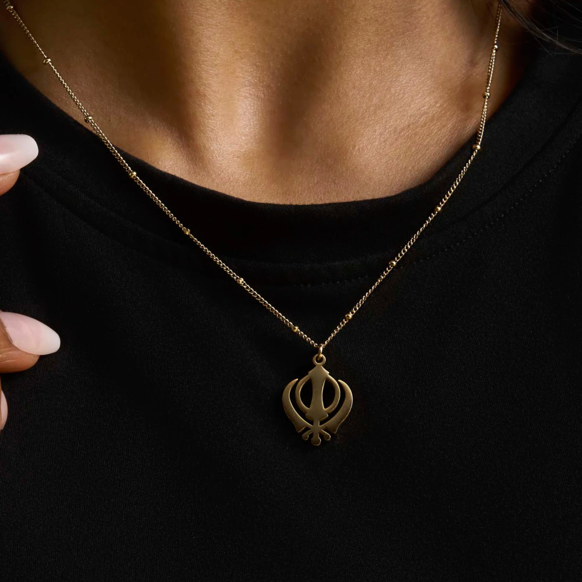 Khanda necklace premium pendant – Sikh symbol jewellery in gold and silver
