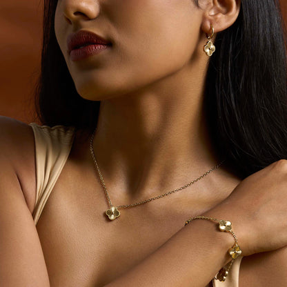 Kismat Clover Necklace + Bracelet + Earrings 14k Gold Signature Set
