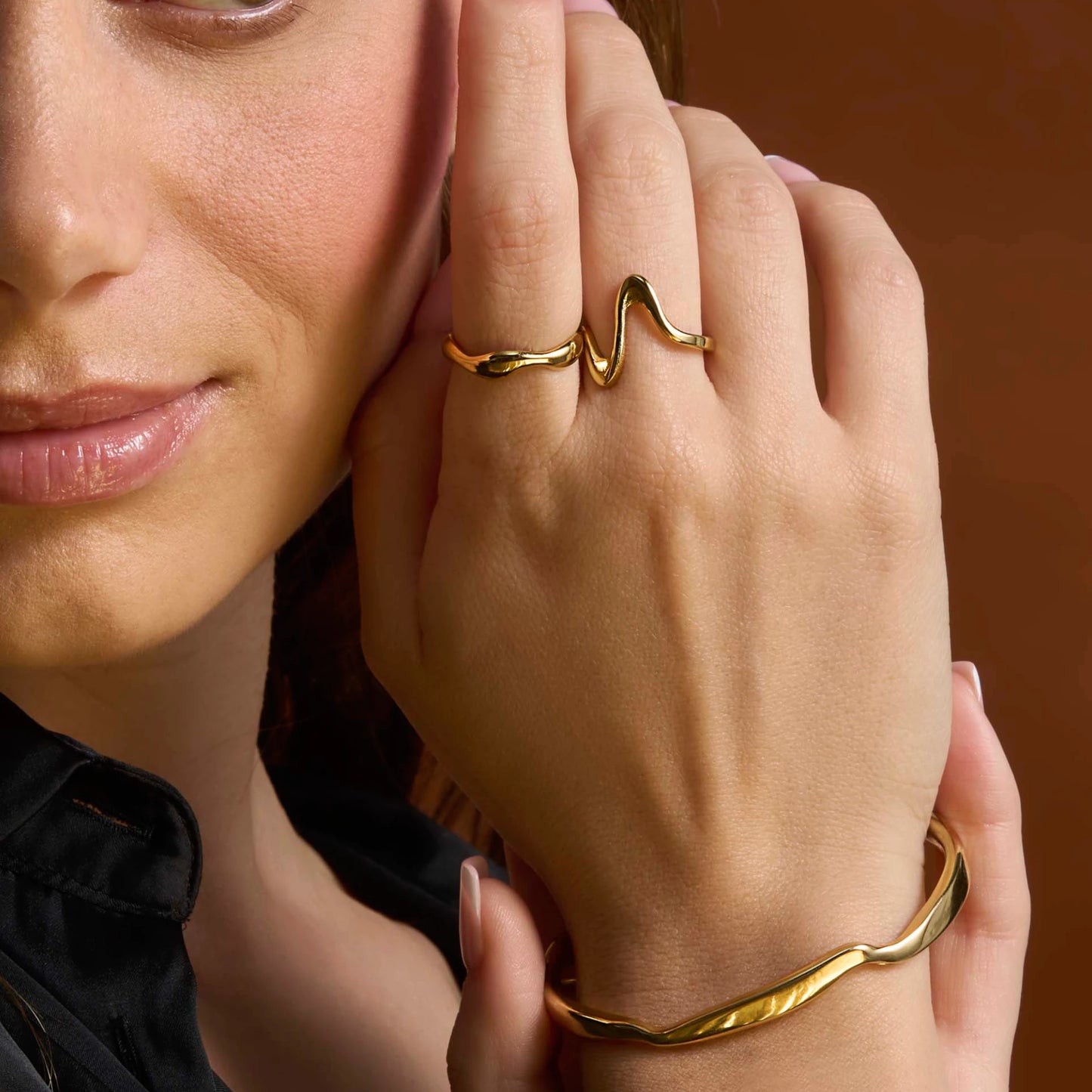 Meltdown Bracelet + Double Ring 14k Gold Signature Set
