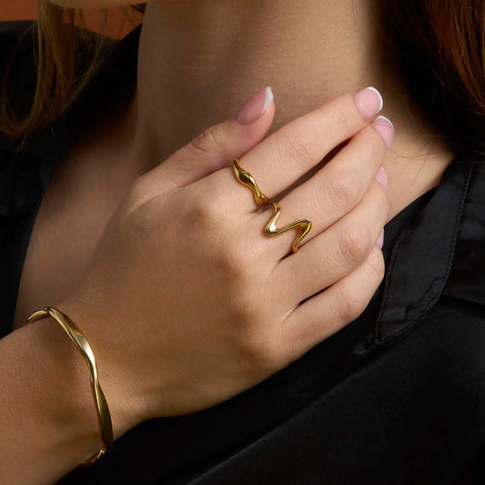 Meltdown Bracelet + Double Ring 14k Gold Signature Set