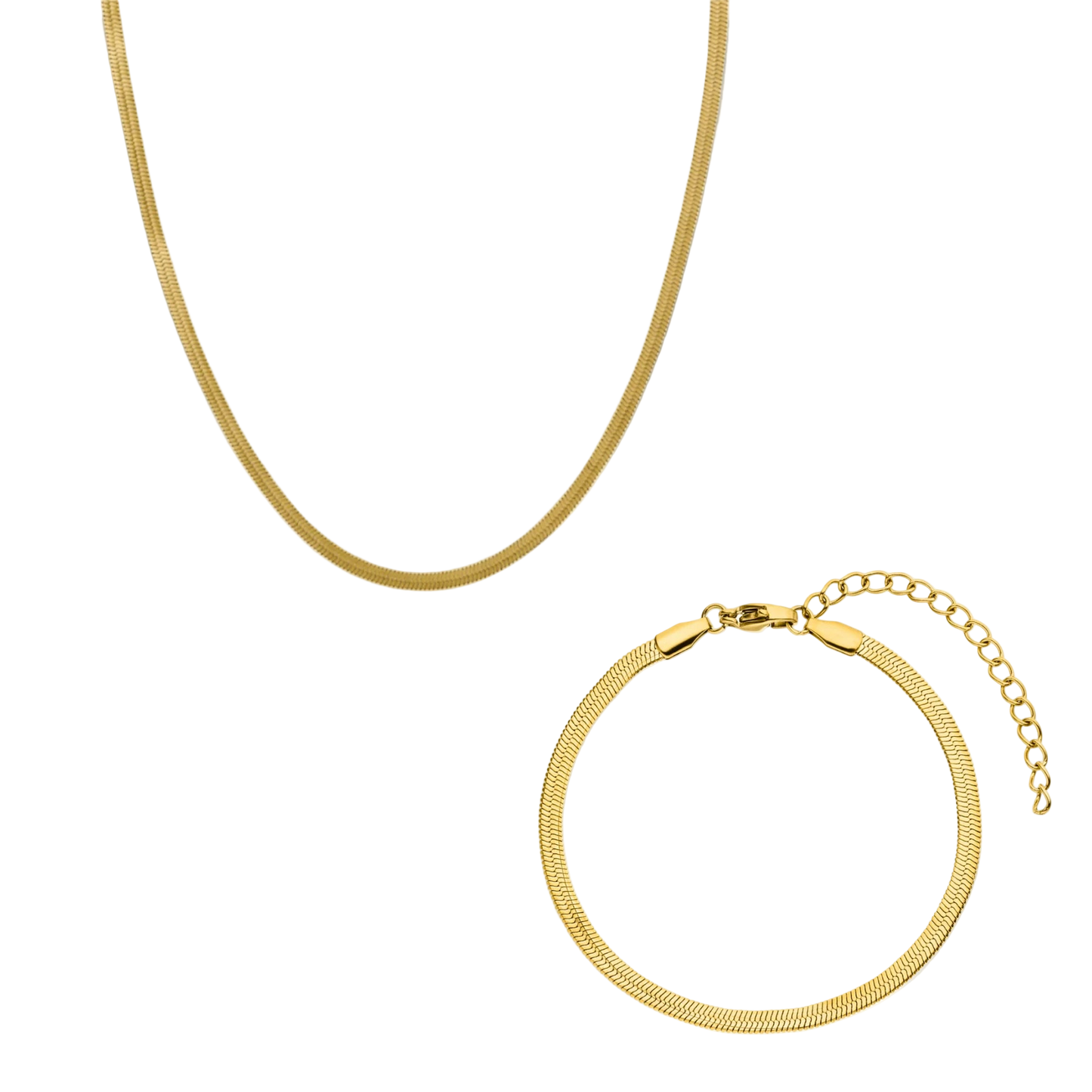 Noor Sleek Necklace + Bracelet 14k Gold Signature Set